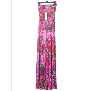 Fuzzi Tulle Strapless Floral Pink Wide Leg Jumpsuit Size Large Nwt